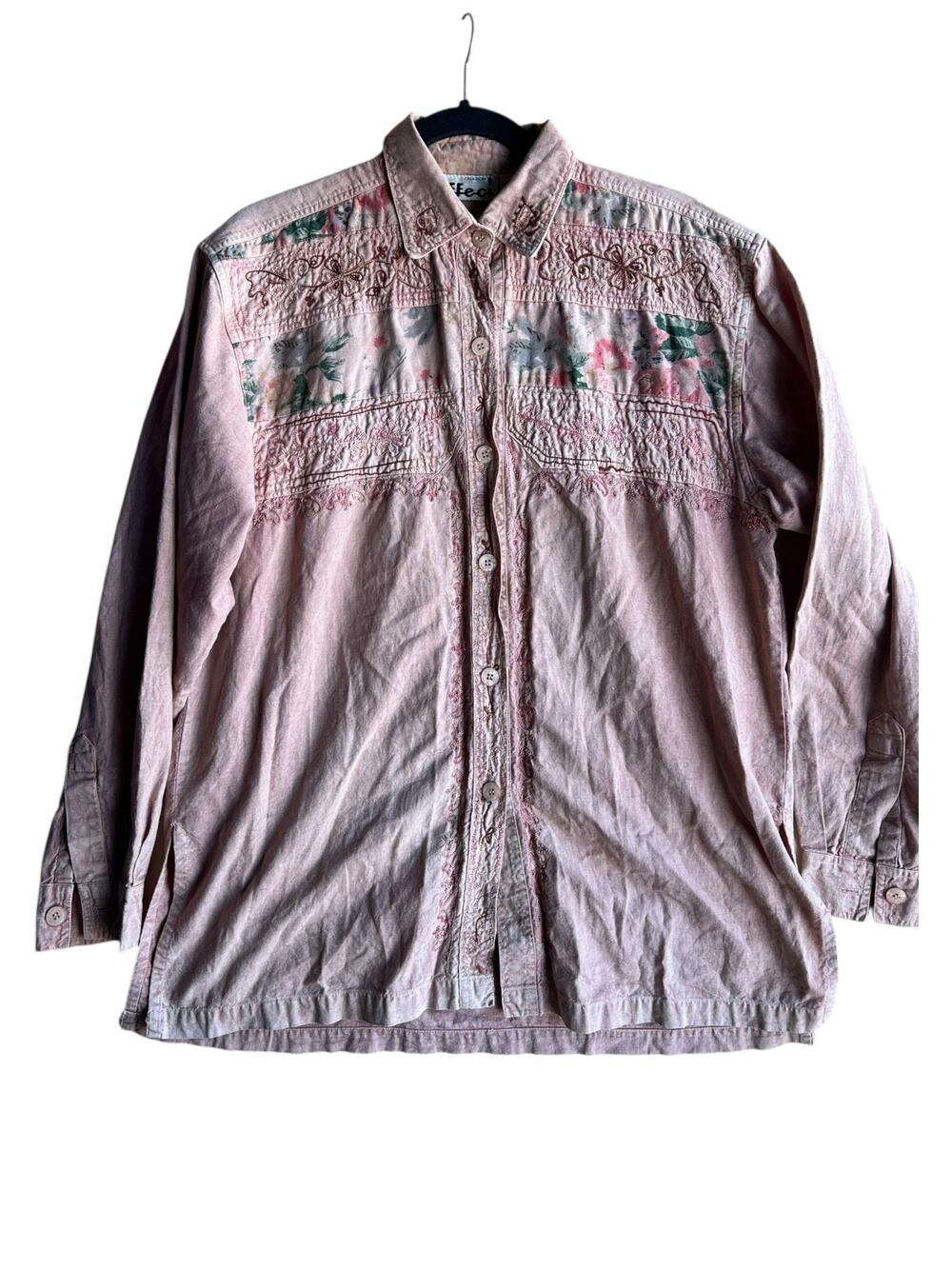 Effect Women's LARGE Vintage 100% Cotton Terracotta Tunic Blouse Embroidered
